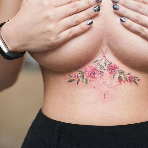 Rose tattoo on the sternum. Tattoos Under Breast, Rose Underboob Tattoo, Under Breast Tattoo, Underboob Tattoos, Underboob Tattoo Designs, Underboob Tattoo, Small Flower Tattoos, Lace Tattoo, Sternum Tattoo