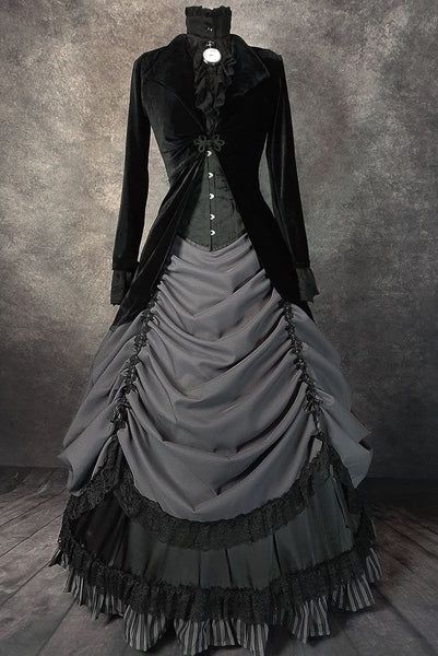 Ornate Fabric, Velvet Bolero, Gothic Victorian Dresses, Victorian Era Dresses, Victorian Skirt, Steampunk Dress, Black Velvet Jacket, Hoop Skirt, Gothic Victorian