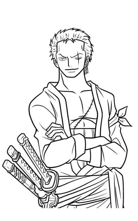 One Piece Desenho Facil, Zoro One Piece Drawing, Zoro One Piece Manga, Zoro One Piece Tattoo, Zoro Sketch, One Piece Coloring Pages, Manga Zoro, Zoro Drawing, Luffy Drawing