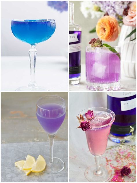 Indigo Gin Cocktails, Blue Curacao Drinks, Easy Gin Cocktails, Blue Gin, Aviation Cocktail, Flavoured Gin, Real Rose Petals, Gin Drinks, Sweet Cocktails