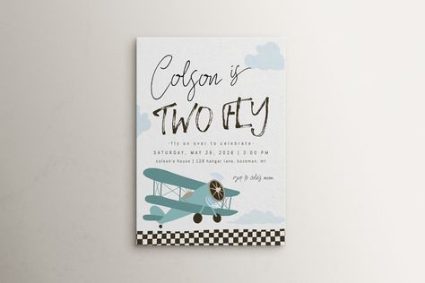 Airplane Birthday Party Invitations, Two Fly Birthday Party Boy, Airplane 2nd Birthday Party, Airplane 2nd Birthday, Airplane Birthday Theme, Boy Second Birthday, 2nd Birthday Party For Boys, 2nd Birthday Boys, Airplane Theme