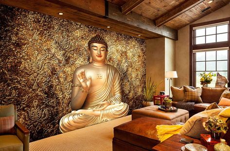 Lord Buddha Wallpaper, Buddha Wall Decor Interior Design, Buddha Living Room, Best Living Room Wallpaper, Buddha Wallpaper, Buddha Wall Decor, Lord Buddha Wallpapers, Buddha Home Decor, 3d Wallpaper Living Room