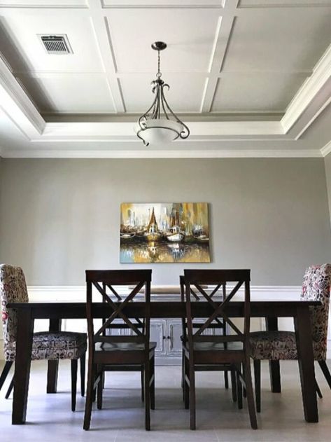 Coffered Ceiling Dining Room, Unused Dining Room, Diy Coffered Ceiling, Tray Ceiling Ideas, Coffered Ceiling Design, Dining Room Ceiling, Diy Ceiling, Kitchen Ceiling, Ceiling Ideas