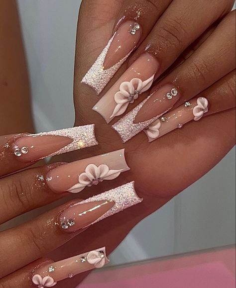 Ny Nails, Florida Nails, 3d Flower Nails, La Nails, Girly Acrylic Nails, Acrylic Nails Coffin Short, Acrylic Nails Coffin, Square Acrylic Nails, Luxury Nails