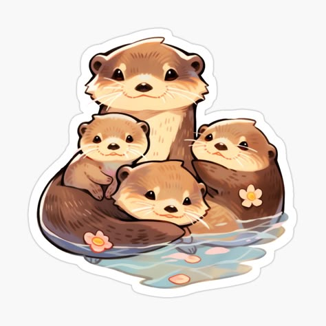 Cute Kawaii Otter Family by CozyKawaiiArt | Redbubble Cute Animal Family Drawing, Otter Family Drawing, Cute Otter Drawing, Cute Otters Drawing, Kawaii Otter, Otter Family, Otter Sticker, Otter Drawing, Cute Animal Stickers