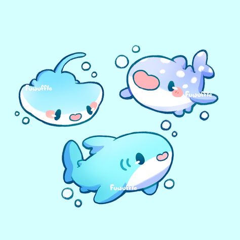 Smile! These sea friends are ready to swim this summer~ 💦 Do you have a favorite sea creature? I think dolphins and sea turtles are very cute! 🐬 🌷 #fuwuffle #shark #cutesharkart #sea #whaleshark #stingray #cuteanimals #cute #cuteartwork #cuteartstyles #cutecatart #cutestickers #stationery #cuteartist #cutedrawing #comic #doodle #seacreatures #seaanimals Chibi Shark Drawing, Cute Stingray Wallpaper, Chibi Dolphin, Polymer Clay Sea Creatures, Cartoon Shark Drawing, Kawaii Sea Animals, Cute Stingray, Kawaii Shark, Comic Doodle