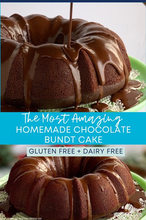 Dairy Free Bundt Cake, Dairy Free Chocolate Dessert, Gluten Free Bundt Cake, Dairy Free Chocolate Cake, Fudgy Cake, Gluten Free Dairy Free Dessert, Best Gluten Free Desserts, Chocolate Ganache Recipe, Gluten Free Chocolate Cake