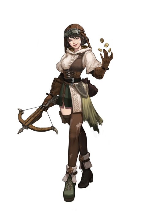 Thief crossbow acher, PERNLIT (SeulGi Shin) Thief Character, Character Design Cartoon, Female Character Concept, Character Poses, Crossbow, Fantasy Rpg, 판타지 아트, Fantasy Inspiration, Female Character Design