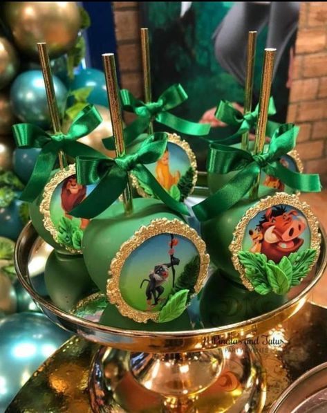 Lion King Candy Apples, Lion King Candy Table, Lion King Treats Ideas, Lion King Food Ideas, Lion King Baby Shower Ideas Decoration, Lion King Treats, Lion King Party Ideas, Lion Birthday Theme, Lion King Party Favors