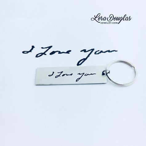 Did you know that you can #engrave your (or a loved-ones) actual handwriting on most of the products in our shop? These #keychains make great gifts for the guys! Or we can engrave Handwriting on #necklaces, #bracelets, #bookmarks, etc. Follow the link in my bio to get started! #handwritten #handwriting #loradouglasjewelry #engraved #engraving #iloveyou #silver #etsy #love #memorial #trending #gift #handmade #accessories #style #beautiful #giftidea #autograph #keepsake #gift Engraved Handwriting, Handwriting Jewelry, Accessories Style, Engraved Bracelet, Handcrafted Artisan Jewelry, Gift Handmade, Keepsake Gift, Memorial Gifts, Diy Christmas Gifts