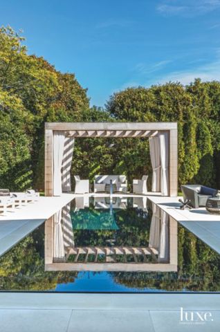 Pool Pergola, Poolside Cabana, Pool Cabana, Big Backyard, Gunite Pool, Modern Pools, Modern Landscape, Out Of Office, Backyard Spaces