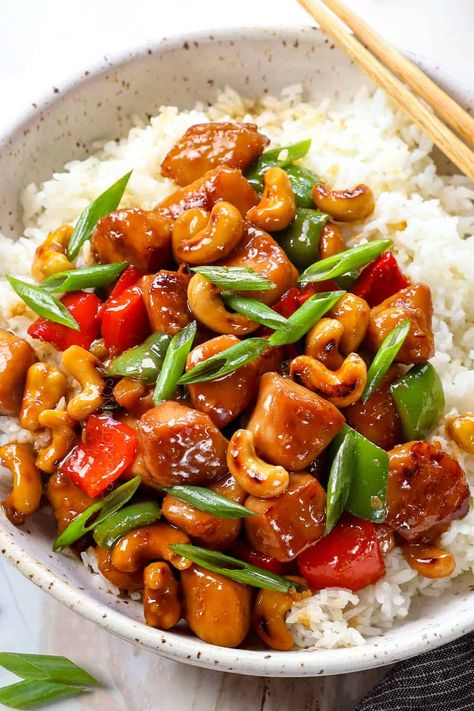 Cashew chicken - Carlsbad Cravings Garlic Stir Fry Sauce, Asian Cashew Chicken, Chinese Cashew Chicken, Garlic Stir Fry, Asian Chili, Asian Chili Sauce, Chicken Cashew Stir Fry, Cashew Chicken Recipe, Vegetarian Stir Fry