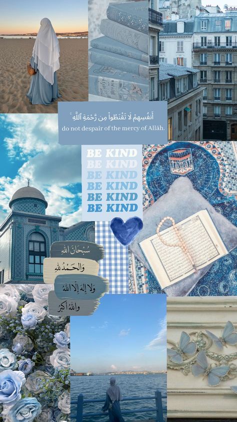 Blue Hijabi Aesthetic, Islamic Collage, Hijabi Wallpaper, Pretty Backrounds, Beachy Wallpaper, Islamic Wallpapers, Baby Blue Wallpaper, Al Qur'an Aesthetic, Blue Quotes