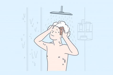 Personal Cleanliness, Gym Icon, Character Hair, Websites Templates, Standing Shower, Hair Illustration, Proper Hygiene, Illustration Story, Person Drawing