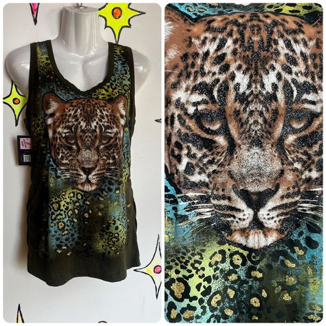 Vintage Y2K 2000s ' Leopard Graphic Tee Glitter Emo Fairy Grunge T Shirt Tank ' L Cute  Super Soft! Y2K tank / graphic tee with Leopard Print & Glitter.  Emo vibes.    Size L armpit to armpit: 18" un stretched - 20" stretched length: 27" Poly rayon Emo Fairy, Soft Y2k, Leopard Graphic, Y2k Tank, Fairy Grunge, Y2k 2000s, Tank Shirt, Vintage Y2k, Womens Clothing Tops