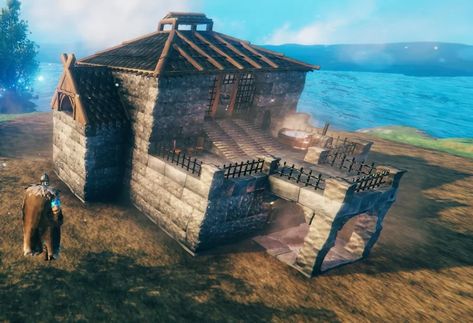 Stone Chateau Valheim Build Valheim Stone House, Iron Gate, Viking Warrior, Texture Packs, Stone House, The Stone, A Well, Workbench, Blacksmithing