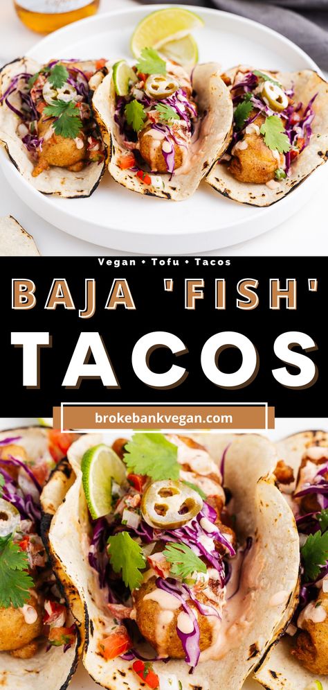 Try these Ensenada-style fish tacos featuring tender corn tortillas filled with tofu "fish", fresh pico de gallo, crunchy cabbage, and creamy vegan chipotle mayo. Tofu sticks are coated in a light, airy, and crispy beer batter, then fried until golden brown. Keep the authentic flavors of Baja fish tacos without the need for any fish! You'll be hard-pressed to tell this recipe is completely plant-based! #Bajafishtacos #Ensenadatacos #veganfishtacos #tofutacos Vegan Crispy Tacos, Vegetarian Fish Tacos, Fried Tofu Tacos, Tofu Street Tacos, Authentic Fish Tacos, Vegan Shrimp Tacos, Crispy Tofu Tacos, Vegan Fish Recipes, Mayo Tofu