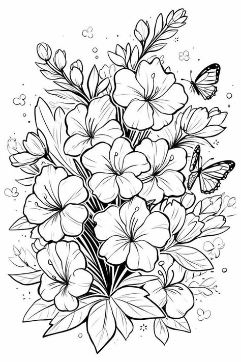 Embroidery Friends, Flower Colouring Pages, Flower Colouring, Card Making Flowers, Line Tattoo Ideas, Easy Flower Drawings, Pencil Drawings Of Flowers, Doodle Art Flowers, Flower Line Drawings