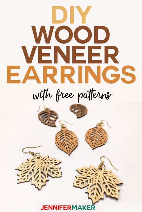 DIY Cricut Wood Veneer Earrings with free patterns | Cut on a Cricut Explore or Maker | #cricutmade #woodveneer #earrings #cricutexplore #svgcutfile Wood Veneer Earrings, Veneer Earrings, Earrings Cricut, Cricut Wood, Cherry Leaf, Diy Leather Earrings, Idee Cricut, Using Cricut, Projets Cricut