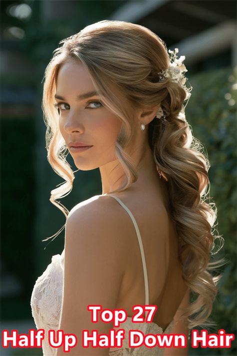 Wedding Hairstyles Half Up Half Down Face Frame, Long Hair Half Updo, Wedding Half Updo, Wedding Guest Updo, Bridal Hair Half Up Half Down, Half Updo Hairstyles, Wedding Hair Half, Old Hairstyles, Bridal Hair Inspiration