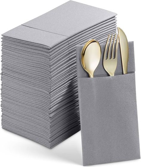 Amazon.com: Disposable Linen-Feel Dinner Napkins With Built-in Flatware Pocket, 50-Pack WOOD Prefolded Cloth Like Paper Napkins For Wedding, Dinner Or Party : Health & Household Buffet Plates, Napkins For Wedding, Paper Napkin Folding, Paper Napkins Wedding, Spa Style, Napkin Folding, Cloth Napkin, Wedding Dinner, Wedding Napkins