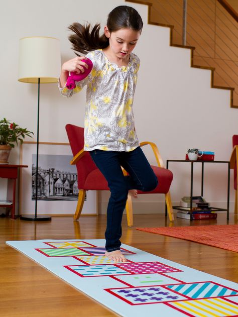 Indoor Hopscotch Indoor Crafts, Child Playing, Indoor Games For Kids, Fun Birthday Party, Indoor Fun, Indoor Games, Games For Girls, Household Supplies, Kids Entertainment