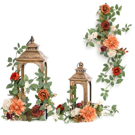 Pew Decorations, Aisle Decorations, Burnt Orange Weddings, Ceremony Chairs, Aisle Flowers, Lantern Centerpieces, Wedding Arch Flowers, Dusty Rose Wedding, Arch Flowers