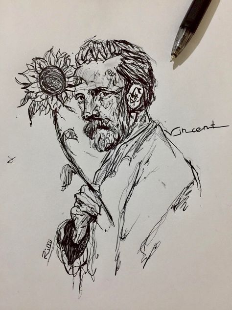 Liner Art Drawing, Dark Academia Sketches, Academia Sketches, فنسنت فان جوخ, Scribble Art, Pen Art Drawings, Arte Van Gogh, Van Gogh Art, Dark Art Drawings