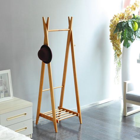 Modern Clothes Racks Stand Living Room Furniture Portable Bedroom Hat Hanger Standing Wooden Coat Rack Cloth Hanger Stand, Modern Clothing Rack, Wooden Coat Hanger, Coat Hanger Stand, Standing Clothes Rack, Portable Clothes Rack, Cloth Hanger, Diy Clothes Rack, Wooden Coat Hangers