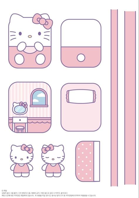 Hello Kitty Paper, Printable Diy Crafts, Hello Kitty Stickers, Kitty House, Hello Kitty Printables, Hello Kitty House, Diy Crafts Bookmarks, Hello Kitty Crafts, Paper Dolls Diy