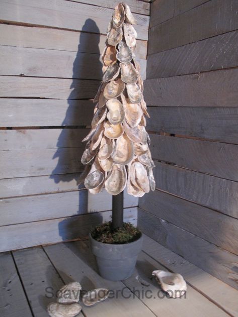 Oyster Shell Tree, beachcombing and seashell projects Oyster Shell Tree, Oyster Shells Decor, Shell Tree, Sea Shells Diy, Oyster Shell Crafts, Seashell Projects, Shells Diy, Late November, Beachy Christmas