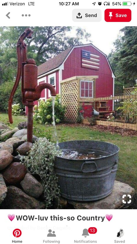 Old Water Pumps, Country Garden Decor, Country Barns, Yard Project, Decoration Garden, Garden Yard Ideas, Country Garden, Red Barns, Red Barn