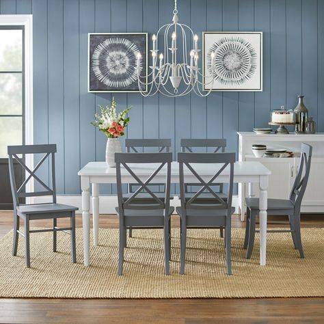 Farmhouse Style Chairs, Cross Back Dining Chairs, Crossback Chairs, 7 Piece Dining Set, Brown Table, 5 Piece Dining Set, Beachcrest Home, Dining Room Bar, Rectangular Dining Table