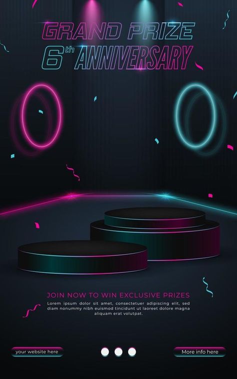 Grand prize anniversary neon gaming style poster template Grand Prize Poster Design, Contest Poster, 6th Anniversary, 3d Background, Poster Template, Social Media Design, Banner Design, Vector Art, Poster Design