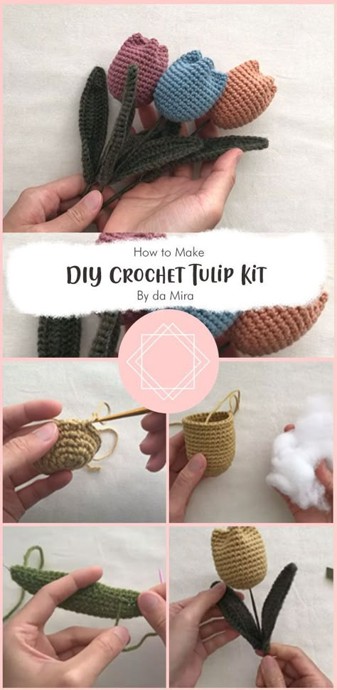 This is a Mother’s Day Special DIY Crochet Tulip Kit By da Mira! This is something you do in your free time for your mom on the coming Mother’s Day. Make something different and special. Easy Crochet Mothers Day Gifts, Crochet Tulip Bouquet Tutorial, Crocheted Tulips Bouquet, How To Make Crochet Tulips, Crochet Pothos Pattern, Mother’s Day Crochet Patterns, Tulip Amigurumi Free Pattern, Crochet Tulip Bouquet Free Pattern, Crochet Tulip Flower Free Pattern