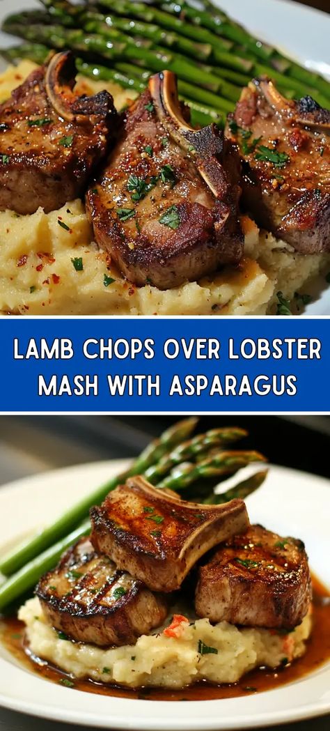 Lamb Chops over Lobster Mash with Asparagus Recipe Lamb Loin Chop Recipes, Lamb Chops Recipe, Lamb Loin Chops, Grilled Lamb Chops, Lamb Chop Recipes, Lamb Chop, Chop Recipes, Grilled Lamb, Mint Sauce