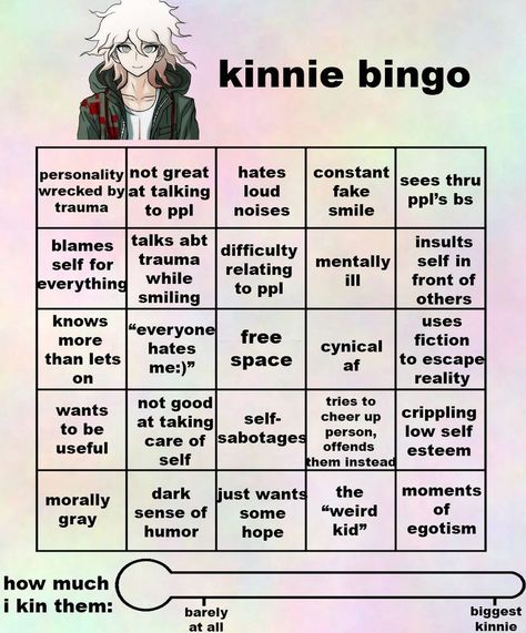 Comfort Friend, Kinnie Bingo, Bingo Template, Danganronpa Memes, Nagito Komaeda, Danganronpa V3, Danganronpa Characters, Bingo Cards, Love Is Free