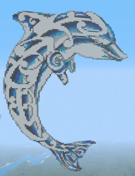 Dolphin. Minecraft pixel art made by FakeUniform Minecraft Dolphin Build, Minecraft Dolphin, Mc Builds, Stitch Stuff, Minecraft Pixel Art, Minecraft Building, Minecraft Designs, Building Ideas, Dolphins