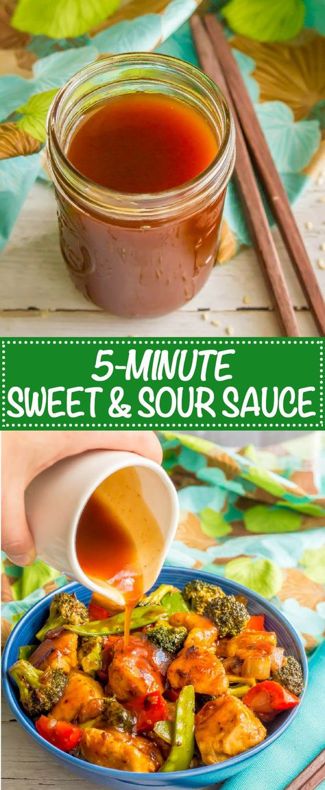 Homemade sweet and sour sauce is a quick and easy, silky smooth version of your takeout favorite. It’s just 5 ingredients and 5 minutes - perfect for a weeknight dinner fix! #stirfry #Asiancooking #homemadesauce Homemade Sweet And Sour Sauce, Sweet N Sour Sauce Recipe, Sweet And Sour Sauces, Asian Sauce, Sweet N Sour Chicken, Sweet And Sour Sauce, Sauce For Chicken, Sweet Sauce, Homemade Sauce