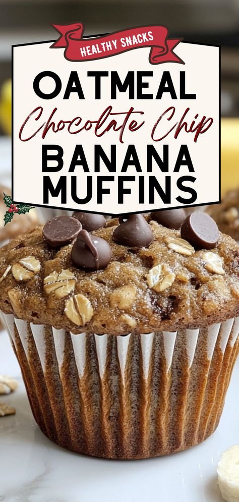 These Flourless Oatmeal Banana Chocolate Chip Muffins are a must-try for anyone looking for delicious and gluten free recipes! Perfect for easy breakfast ideas or healthy snacks, these muffins are packed with wholesome ingredients like oats, bananas, and a touch of chocolate. They’re also a fantastic make ahead breakfast option, so you can prep them in advance and enjoy all week. Moist, flavorful, and naturally gluten-free, these muffins are a simple and satisfying treat for any time of day! Flourless Muffin Recipes, Oatmeal Banana Chocolate Chip Muffins, Healthy Banana Chocolate Chip Muffins, Banana Oatmeal Chocolate Chip Muffins, Oatmeal Banana Muffins, Flourless Banana Muffins, Banana Chocolate Chip Muffins Healthy, Banana Oat Muffins Healthy, Healthy Banana Recipes