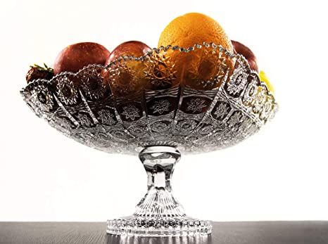 Pars Collections New Large 11.2 Inch Elegant Crystal Glass Centerpiece Serving Footed Square Bowl for Home, Office, Décor, Serving Fruit or Desert (Clear) Metal Cake Stand, Cake Stand Set, Cake Serving Set, Glass Fruit Bowl, Cupcake Holder, Toasting Flutes, Dessert Stand, Glass Centerpieces, For Home