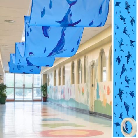 Ocean Ceiling, Shark Themed Birthday, Ocean Shark, Ocean Whale, Ocean Birthday Party, Shark Themed Birthday Party, Ocean Birthday, Under The Ocean, Birthday Party Decoration