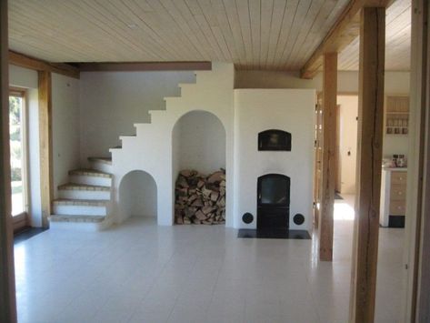 Masonry Heater Staircases – Firespeaking Cob House Interior, Masonry Heater, Rocket Mass Heater, Silo House, Container Conversions, Earth Sheltered, Dome Home, Natural Homes, Hippie Homes