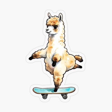 Get my art printed on awesome products. Support me at Redbubble #RBandME: https://www.redbubble.com/i/sticker/Cute-Smiling-Alpaca-Riding-a-Skateboard-by-wolfer21/157787365.O9UDB?asc=u Smiling Alpaca, Skateboard Stickers, Stickers Printable, Plastic Stickers, Creative Expressions, Animal Illustration, Sticker Art, Playful Design, Brighten Your Day