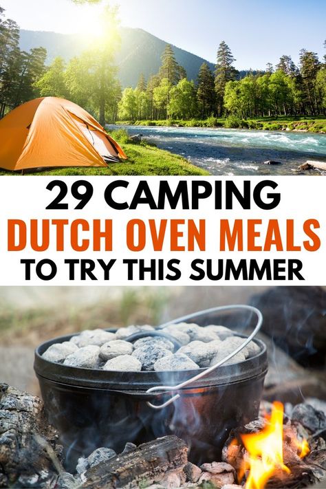 Dutch oven cooking is such a fun way to make camping food! These are some of our favorite Dutch oven recipes for camping, including breakfasts, lunch, dinners, and desserts. You're bound to find a new family favorite camping meal in this list! Dutch Oven Recipes Bread, Camping Dutch Oven Recipes, Dutch Oven Meals, Camping Pack List, Dutch Oven Recipes For Camping, Camping Dutch Oven, Campfire Dutch Oven Recipes, Cast Iron Dutch Oven Cooking, Recipes For Camping