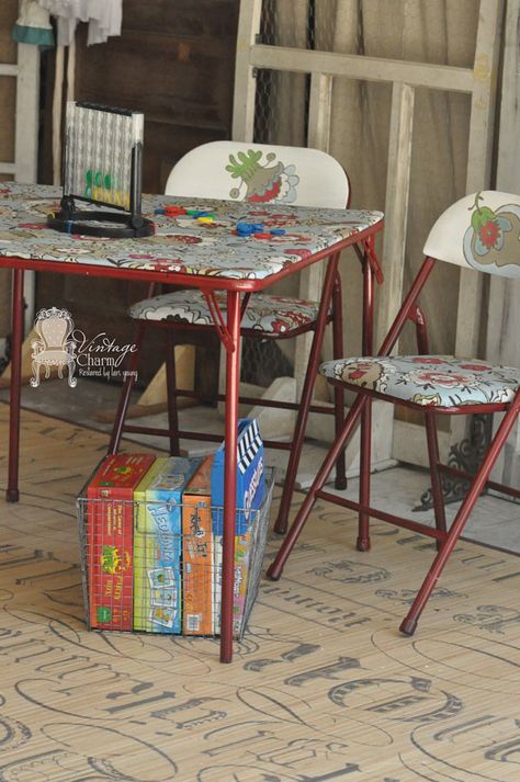 Makeover a Card Table Using a Spray Paint, Shower Curtain, & Mod Podge Card Table Makeover, Mixed Dining Chairs, Homemade Mod Podge, Card Table And Chairs, Mod Podge Fabric, Mod Podge Crafts, Painting Shower, Cool Shower Curtains, Boho Chair