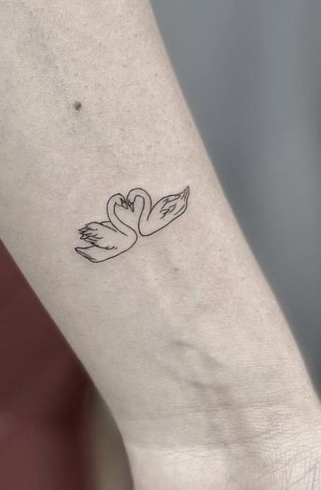 Minimalist Swan Tattoo, Ballet Inspired Tattoos, Tiny Swan Tattoo, Dainty Swan Tattoo, Simple Lines Tattoo, Matching Swan Tattoo, 2 Swans Tattoo, Swan Heart Tattoo, Swan Tramp Stamp