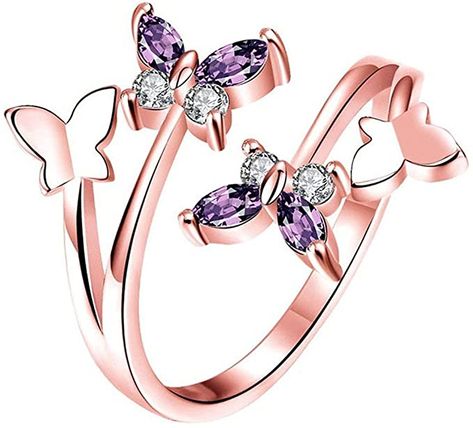 Amazon.com: Dainty Butterfly Ring for Women Teens Girls Open Adjustable Silver Plated Butterfly Statement Ring Silver Rose Gold Crystal CZ Index Finger Ring (Rose Gold): Clothing Crystal Engagement Rings, Wedding Finger, Rose Gold Butterfly, Ring Rosegold, Knuckle Ring, Adjustable Jewelry, Butterfly Ring, Rings For Girls, Pink Ring