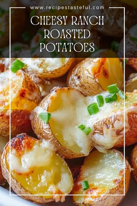 Ranch Red Potatoes, Ranch Dressing Potatoes, Ranch Roasted Potatoes, Red Potato Recipes, Cheesy Ranch, Roasted Baby Potatoes, Creamy Ranch Dressing, Baby Red Potatoes, Roasted Red Potatoes