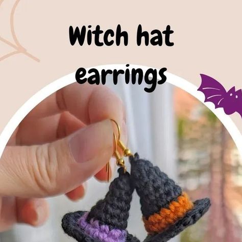 AMIGURUMI FREE PATTERNS on Instagram: "Free pattern and design by @twingurumi" Crochet Halloween Earrings, Crochet Earrings Free Pattern, Witch Hat Earrings, Halloween Hanging Decorations, Pumpkin Hat, Witches Hat, Crochet Fall, Holiday Crochet, Fish Patterns